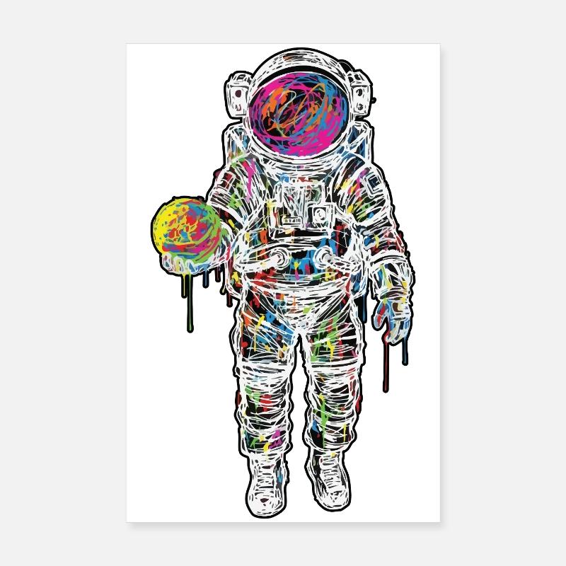 Astronaute Espace Scribble Peinture Planète Poster 20 x 30 cm