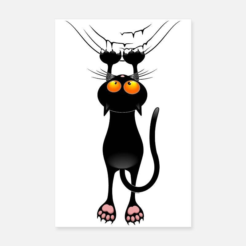 Mème de chat drôle accroché à un rideau en tissu Poster 20 x 30 cm