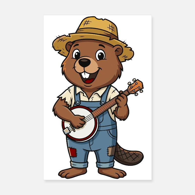 Biber mit Banjo Poster 20x30 cm