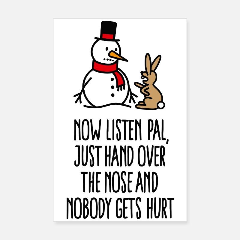Funny Christmas Snowman Carrot Rabbit Poster 8" x 12" (20x30 cm)