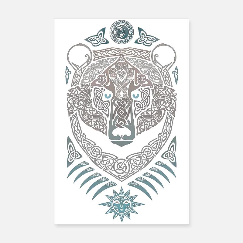 Loup Celtique Mandala et Soleil Poster 20 x 30 cm