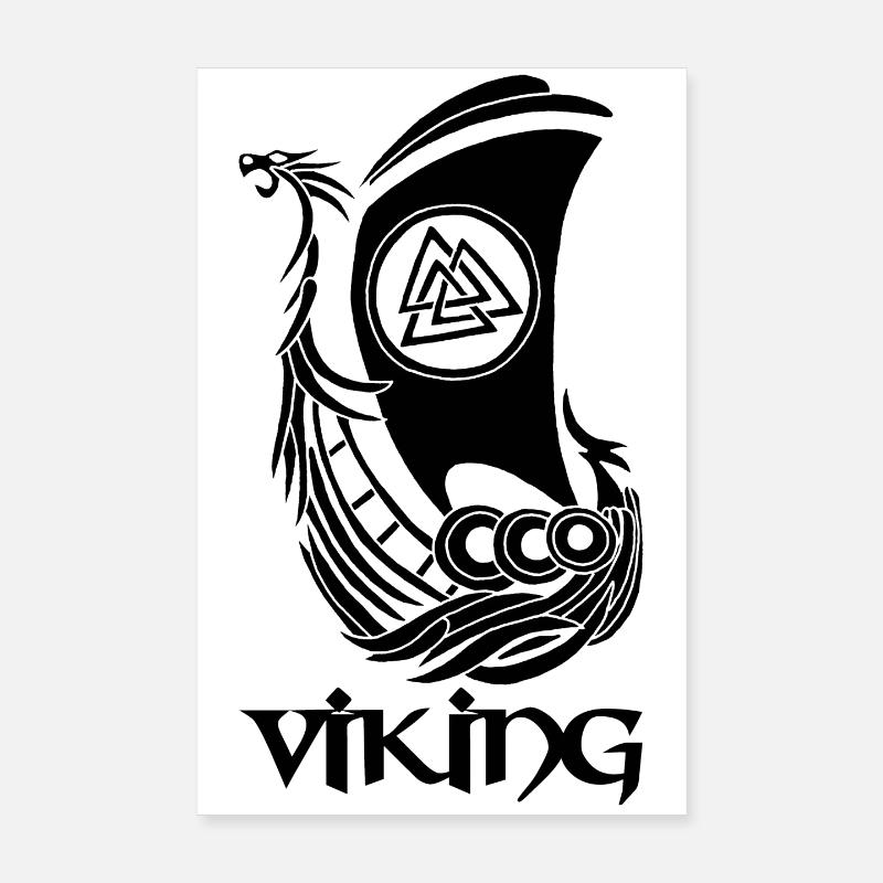 Symbole viking d'un drakkar noir - Poster 20 x 30 cm - blanc