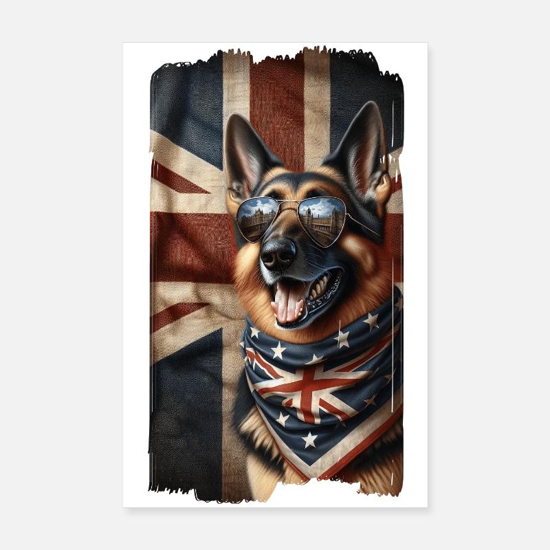 Berger allemand avec drapeau de la Grande-Bretagne Poster 20 x 30 cm