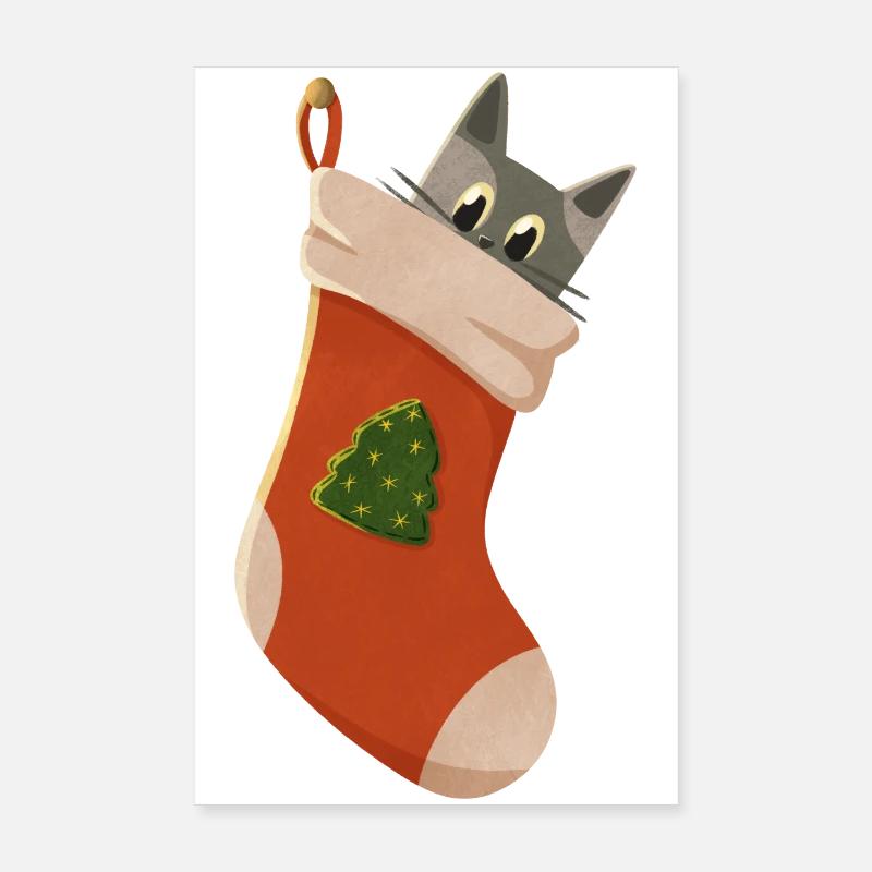 Chat en bas de Noël Poster 20 x 30 cm