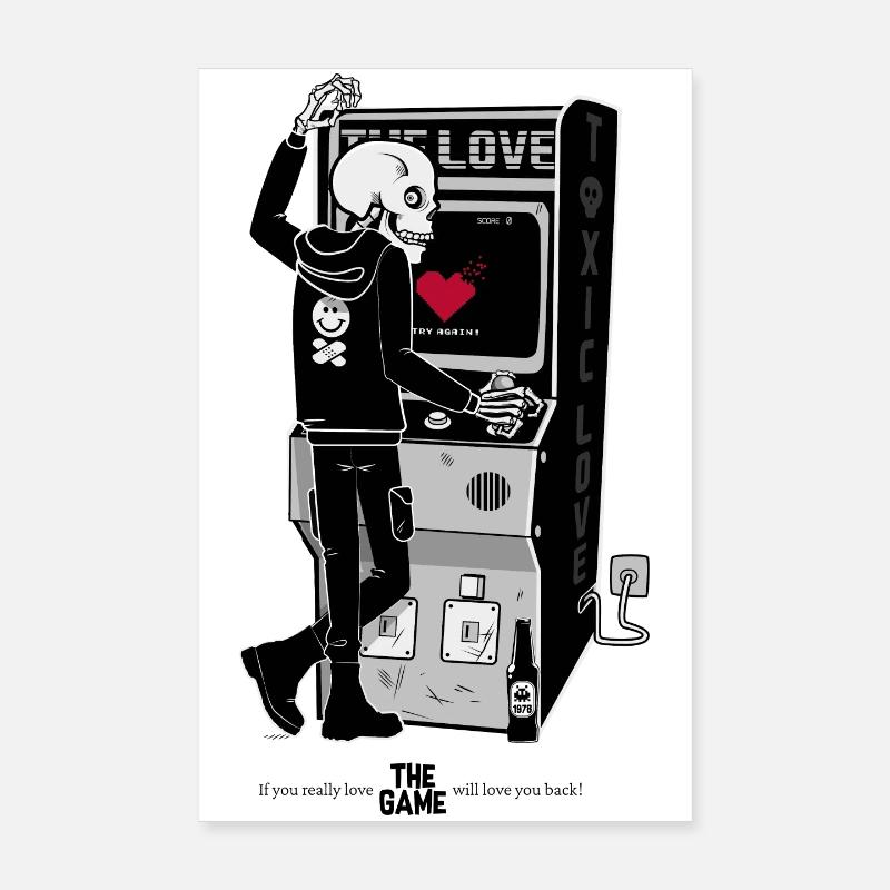 Skeleton at Retro Arcade Heartbreak Poster 8" x 12" (20x30 cm)