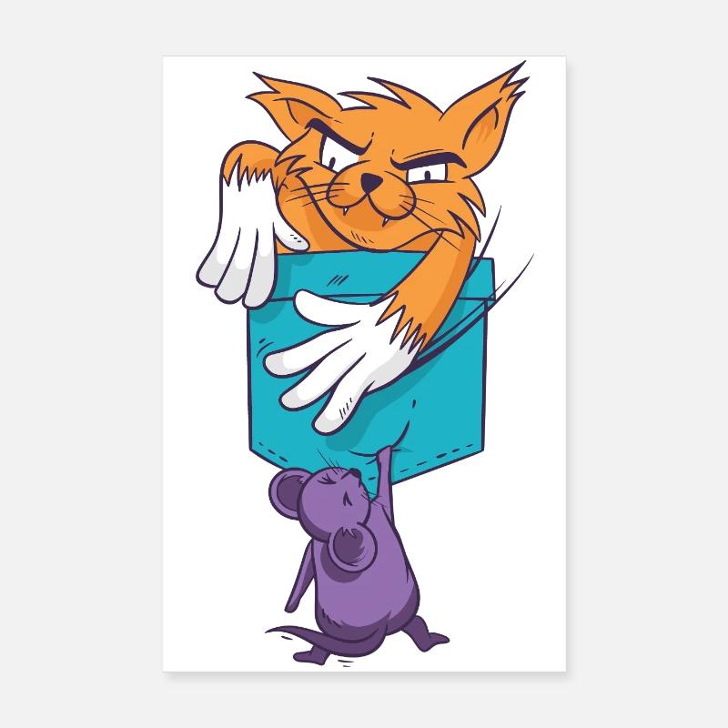 Playful Cat with Mouse Pattern Poster 8" x 12" (20x30 cm)