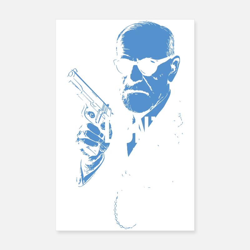 Fett Retro Sigmund Freud mit Pistole - Poster 20x30 cm - Weiß