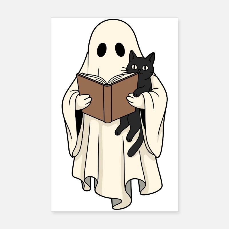 Reading Ghost with Cat in Book Poster 8" x 12" (20x30 cm)