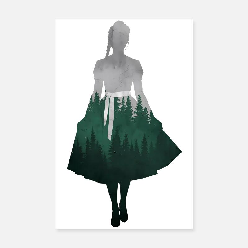 Dirndl Silhouette avec forêt – Style alpin élégant Poster 20 x 30 cm
