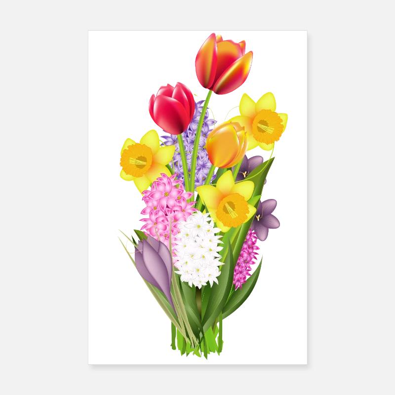 Colourful spring bouquet with tulips & daffodils Poster 8" x 12" (20x30 cm)