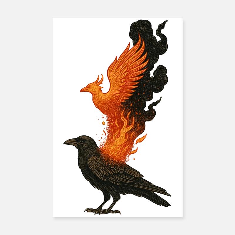 Raven Phoenix Fire Renaissance Bird Myth Poster 8" x 12" (20x30 cm)