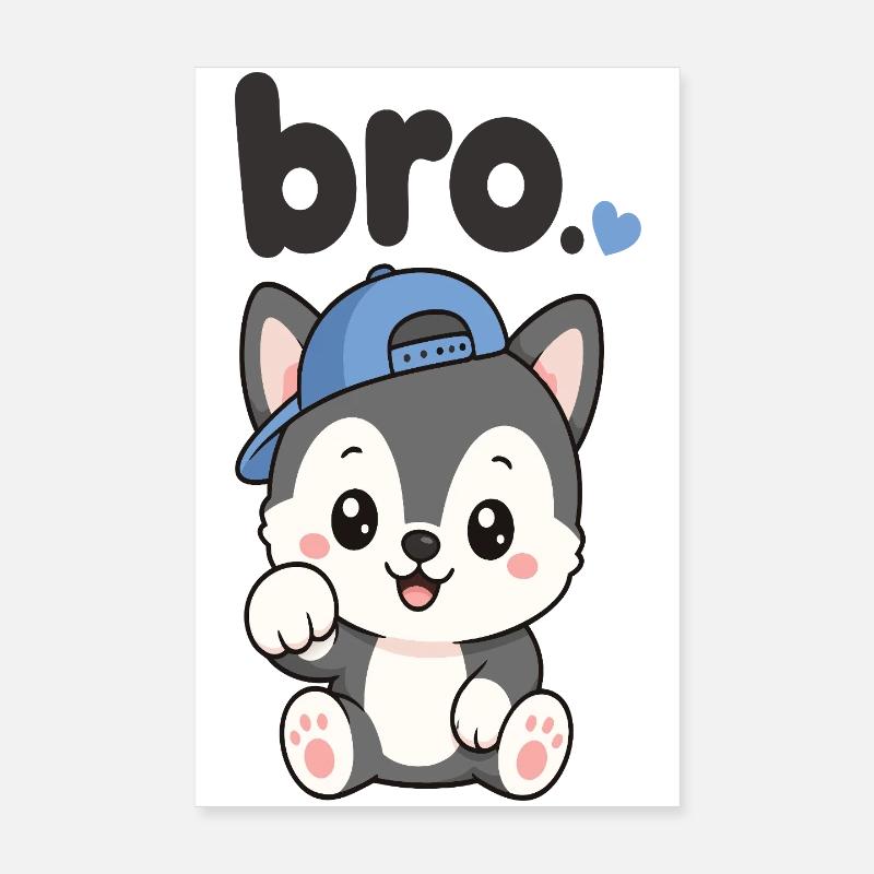 Frère Husky à la Casquette Bleue Poster 20 x 30 cm
