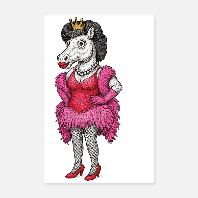Königliche Stute-Diva in rosa Federn Poster 20x30 cm