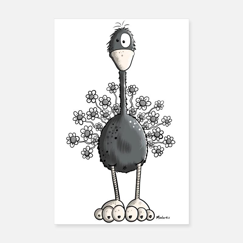 Vogelstrauß mit Blumen Poster 20x30 cm
