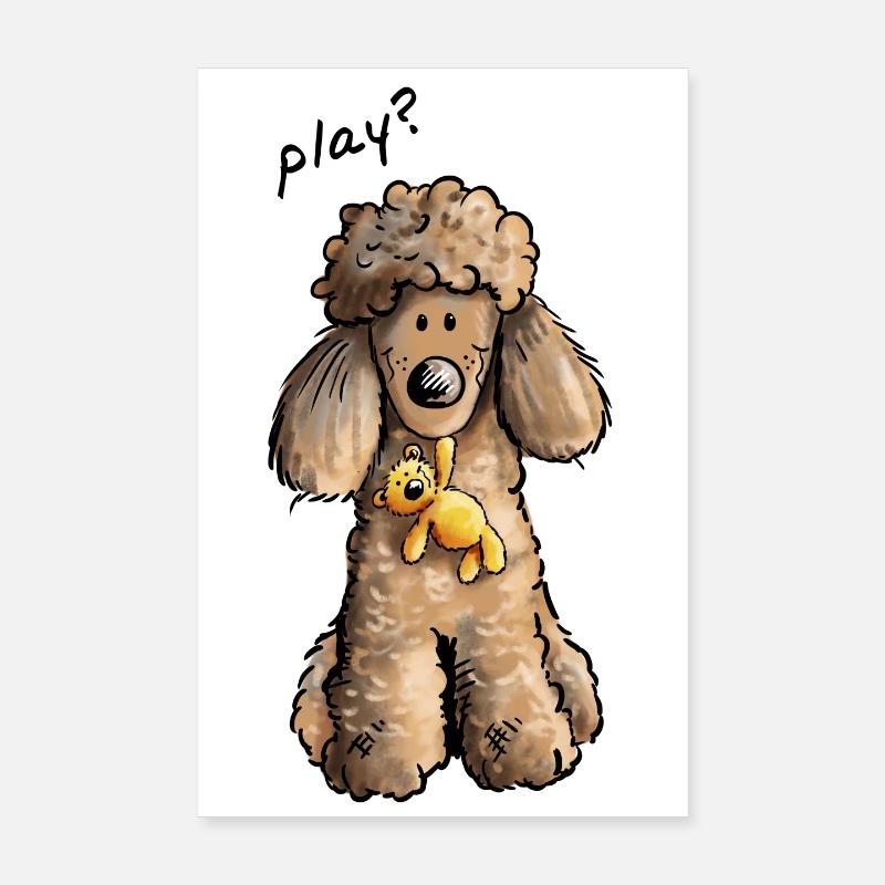 Pudel Play - Poster 20x30 cm - Weiß