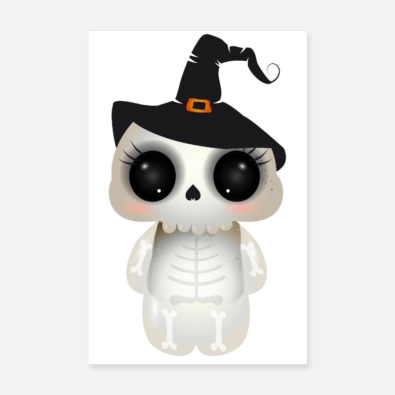 cute skull with black witch hat Poster 8" x 12" (20x30 cm)