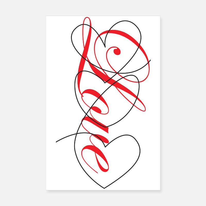 Heart Font Love: Red Script Hearts Poster 8" x 12" (20x30 cm)