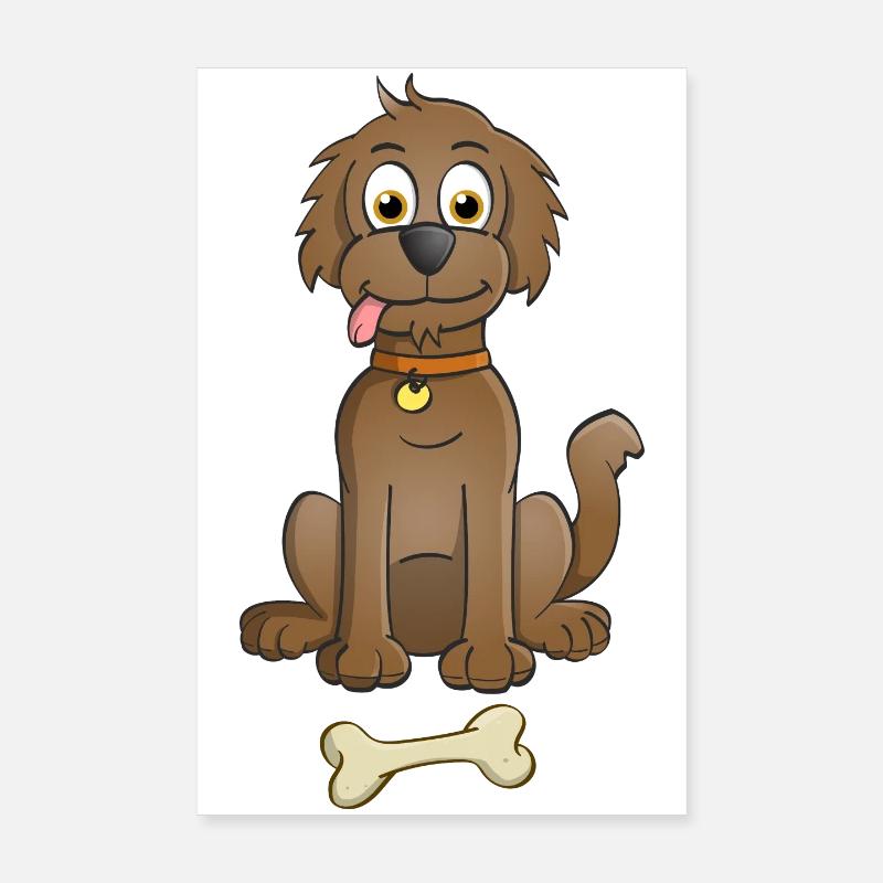 Image joyeuse d’un chien brun avec de l’os - Poster 20 x 30 cm - blanc