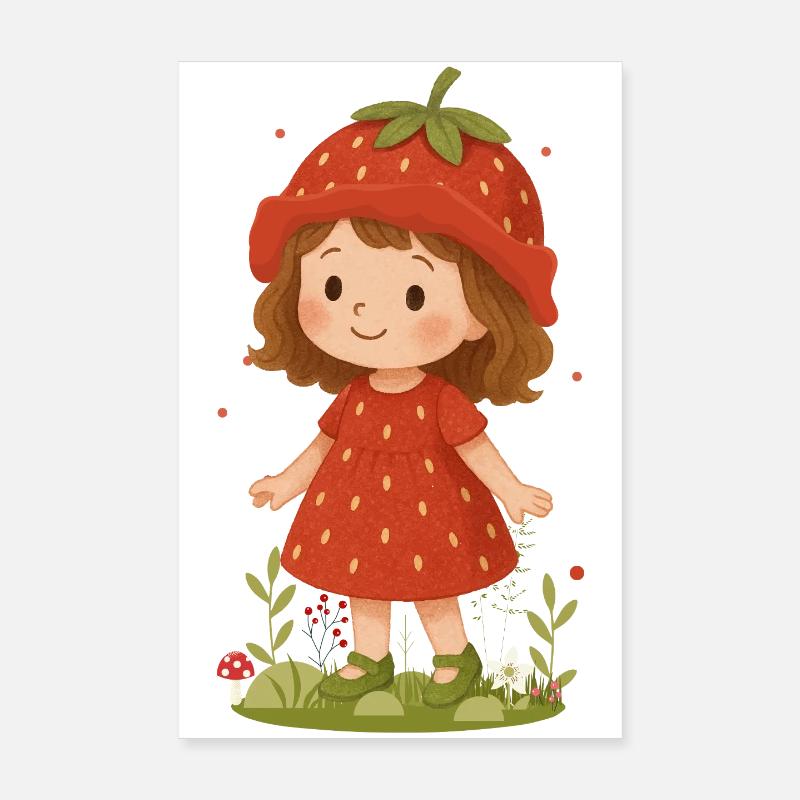 Süßes Erdbeer-Mädchen Illustration Poster 20x30 cm