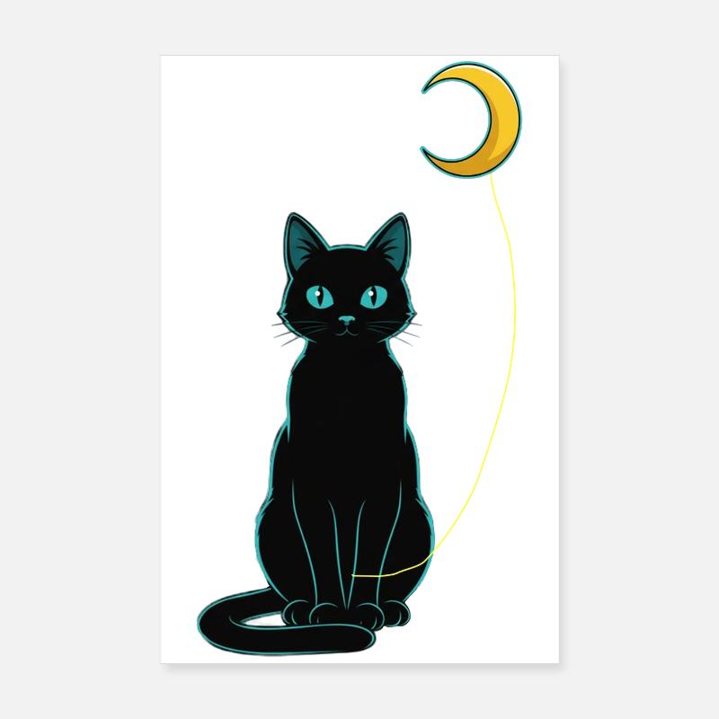 Nuit du chat noir avec ballon lunaire Poster 20 x 30 cm