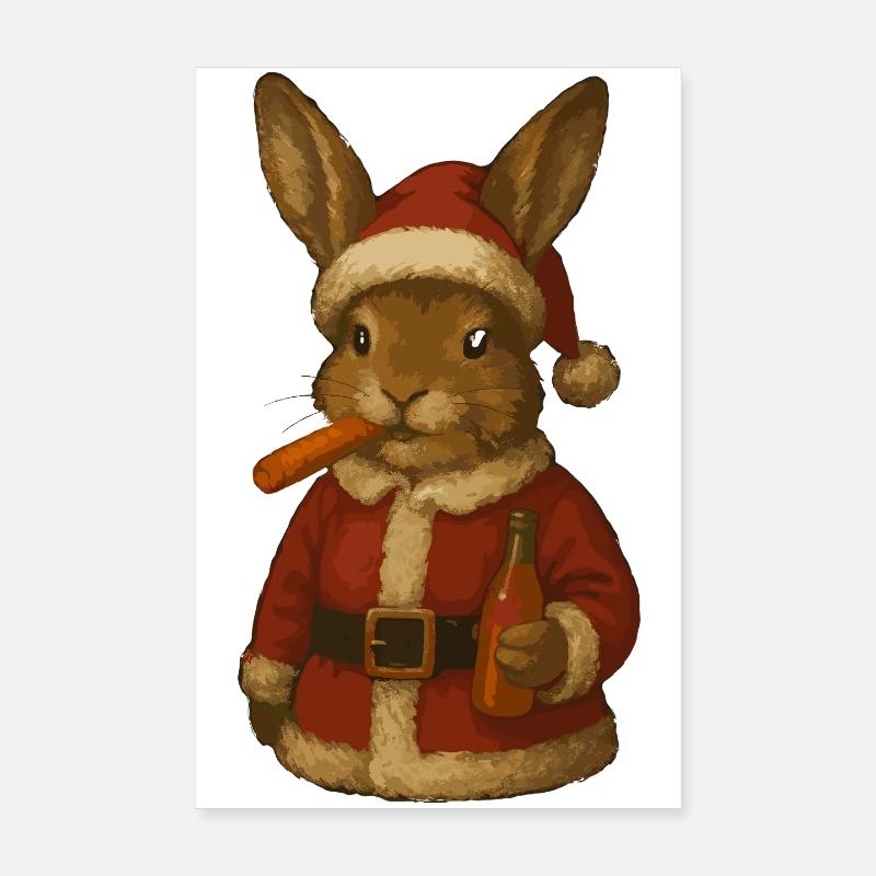 Costume de Père Noël Lapin de Noël Poster 20 x 30 cm