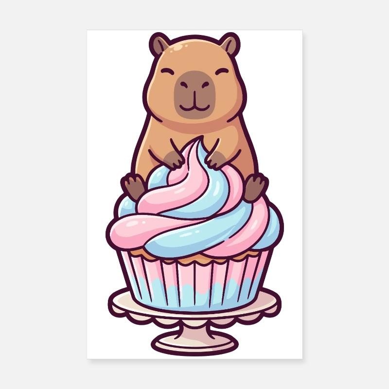 Capybara sur gâteau cupcake motif sucré Poster 20 x 30 cm