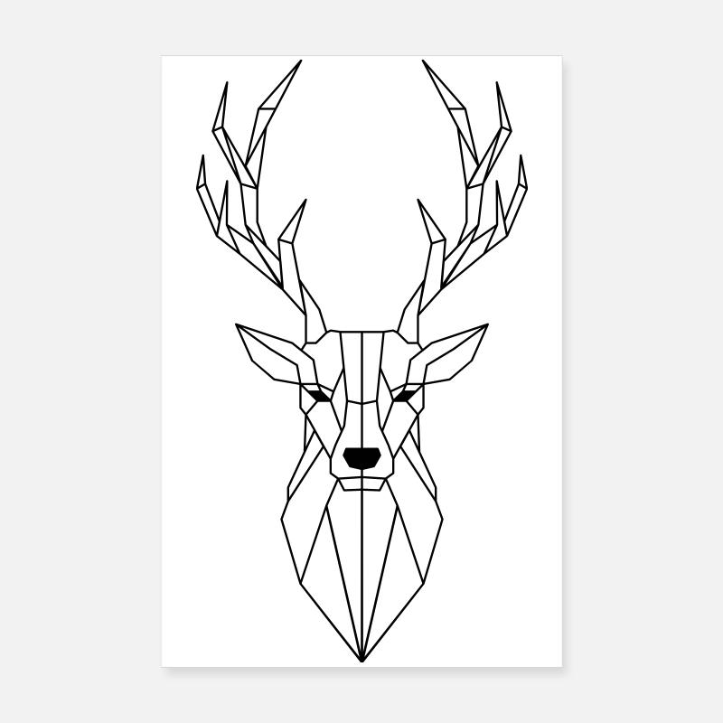 Hirsch Polygon - Poster 20x30 cm - Weiß