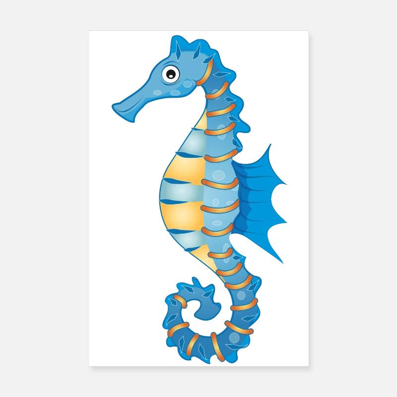 mignon hippocampe bleu dans le style comique - Poster 20 x 30 cm - blanc