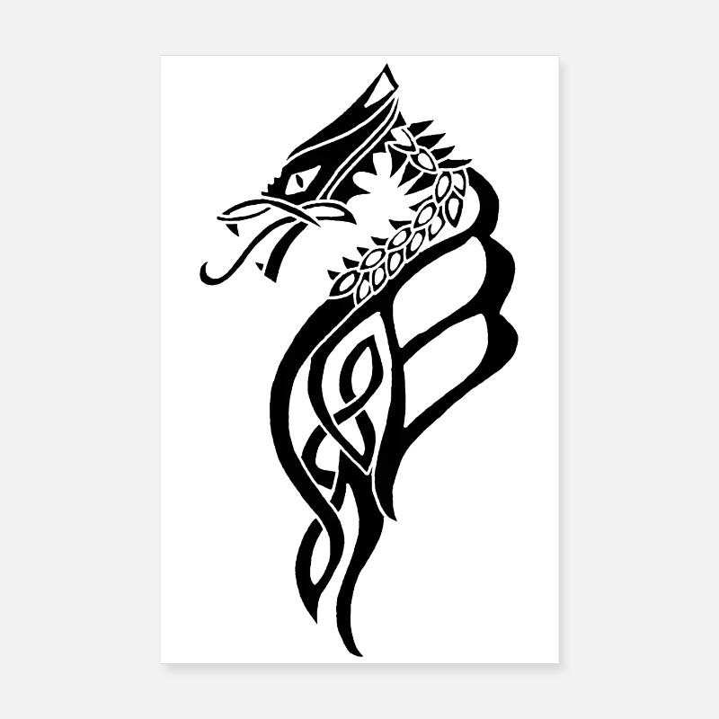 Grand dragon celtique noir Poster 20 x 30 cm