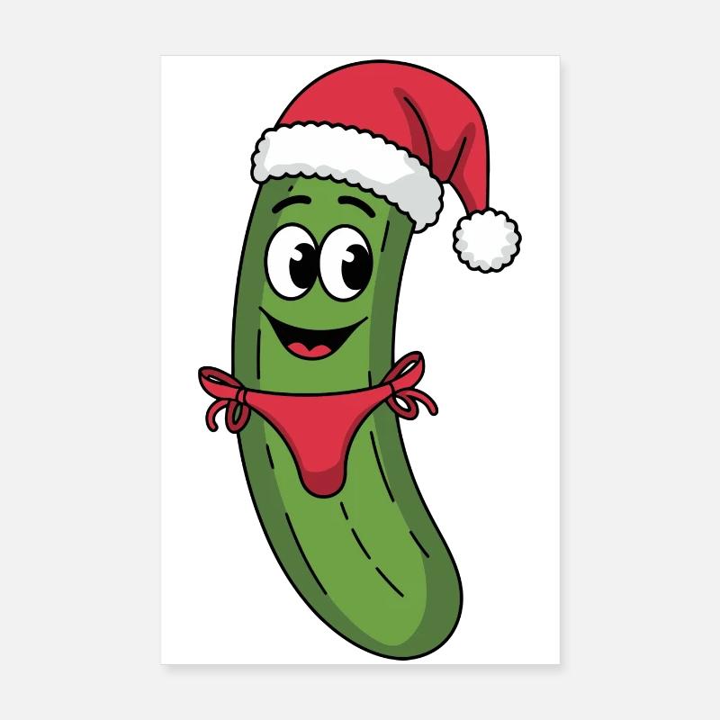 Festive Pickle in Santa Hat Poster 8" x 12" (20x30 cm)
