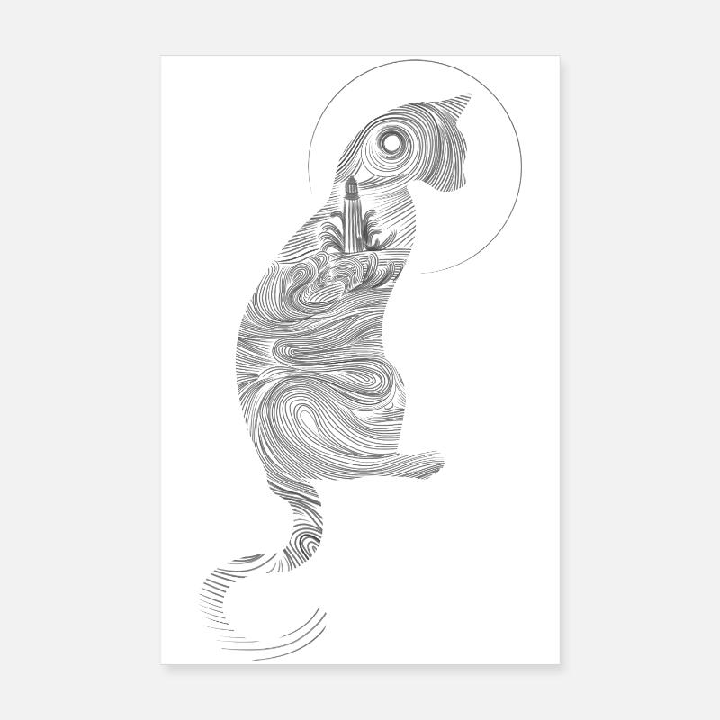 Abstract Cat with Moon Background Poster 8" x 12" (20x30 cm)