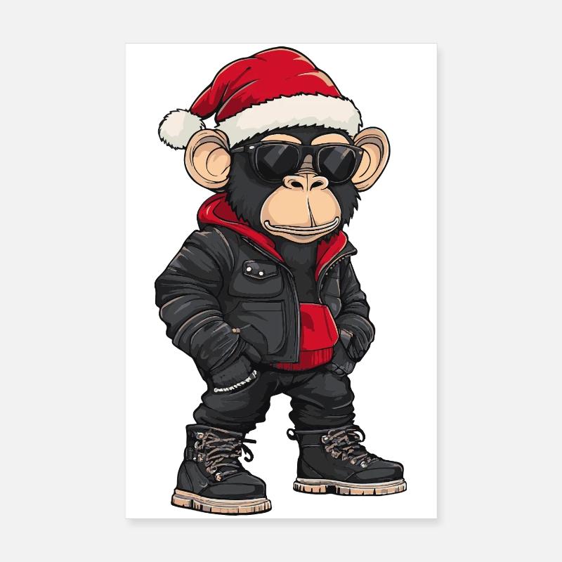 Noël Singe Hiver Poster 20 x 30 cm