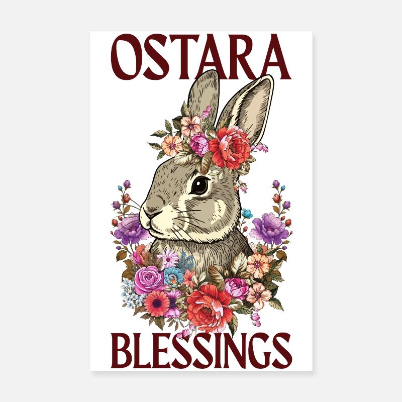 Bénédictions d’Ostara Joyeuses fleurs de lapin de Pâques Poster 20 x 30 cm