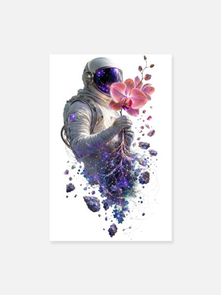 Kosmische Astronautin und Orchidee - Poster 20x30 cm - Weiß - Vorne
