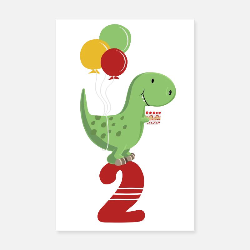 Second Birthday Boy T Rex Dinosaur Poster 8" x 12" (20x30 cm)