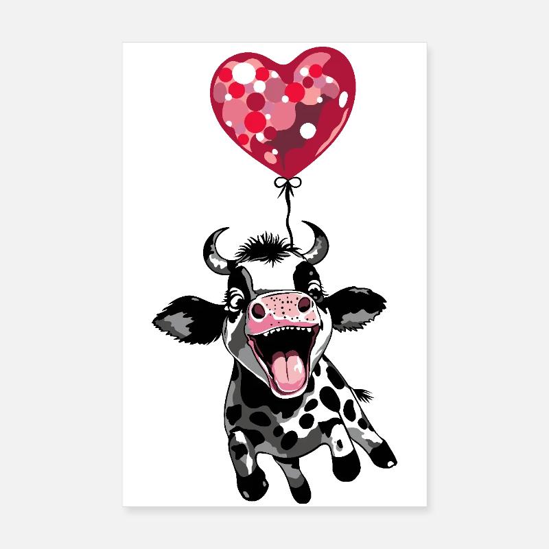 Springendes Kälbchen mit Herzballon - Kuh Kalb Poster 20x30 cm