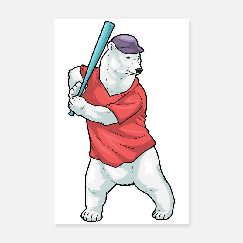 Polar Bear Baseball Baseball Bat Poster 8" x 12" (20x30 cm)