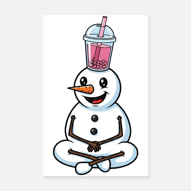 Schneemann mit Bubble Tea Poster 20x30 cm