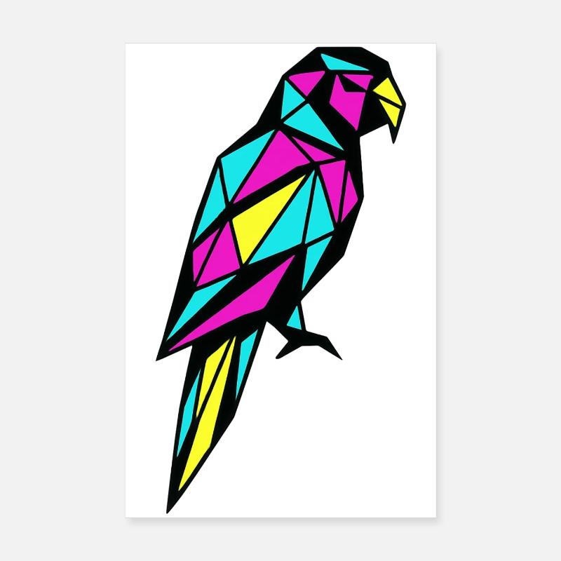 Geometrischer Papagei Low-Poly CMYK-Vogel Poster 20x30 cm