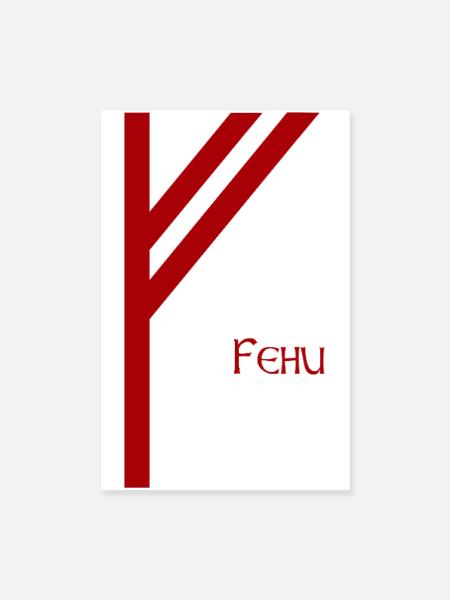 Rune Fehu nommée Rouge – Viking Futhark Norse - Poster 20 x 30 cm - blanc - Devant