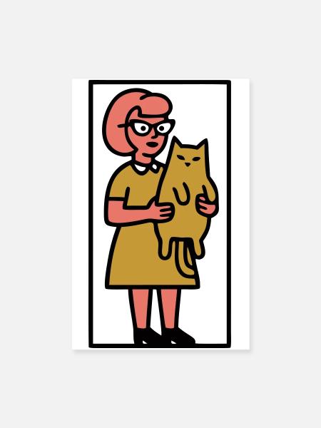 Katzenlady Haustier Illustration - Poster 20x30 cm - Weiß