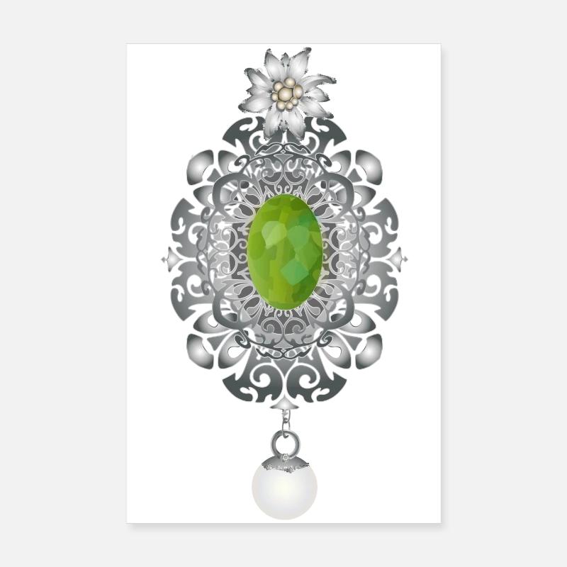 zeitlose Trachten Smaragd Brosche mit Perle Poster 20x30 cm