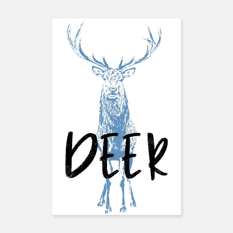 Artistic Deer in Blue, Deer in Black Poster 8" x 12" (20x30 cm)