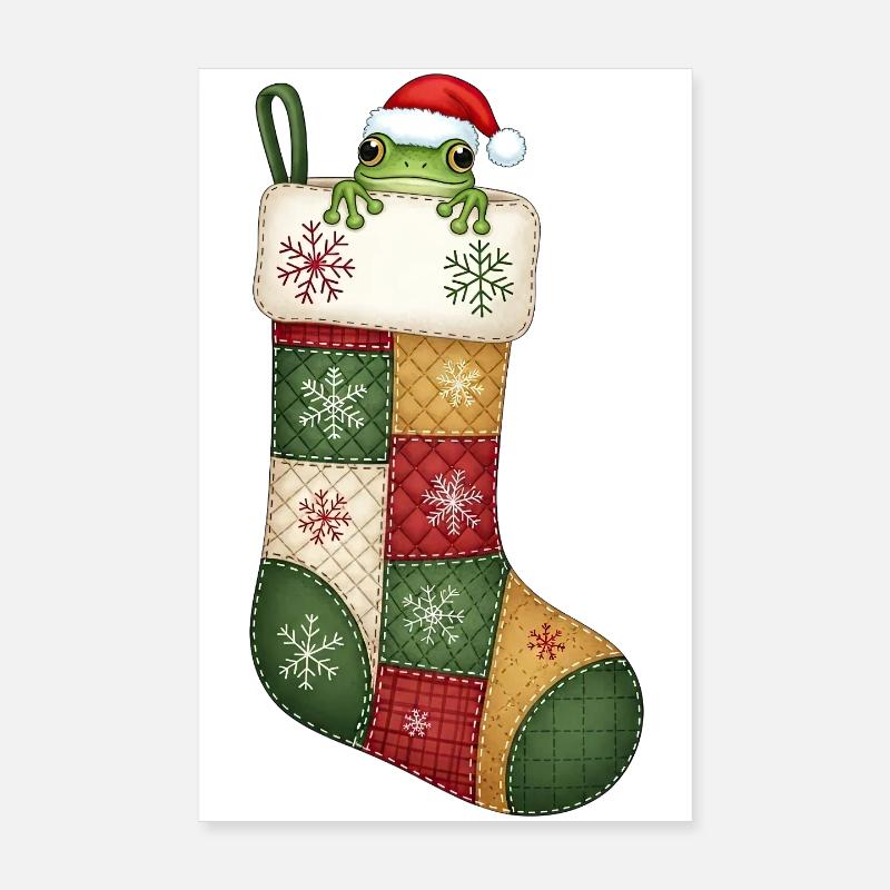 Dessin animé drôle chaussette de Noël avec grenouille Poster 20 x 30 cm