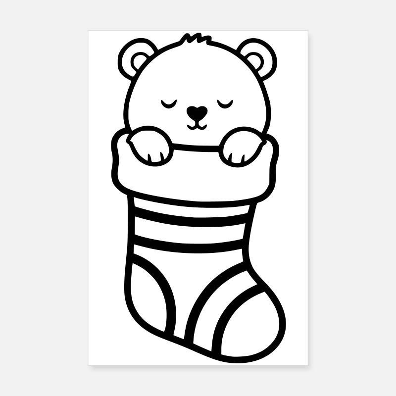 Ours mignon en chaussettes de Noël | Cadeau Poster 20 x 30 cm