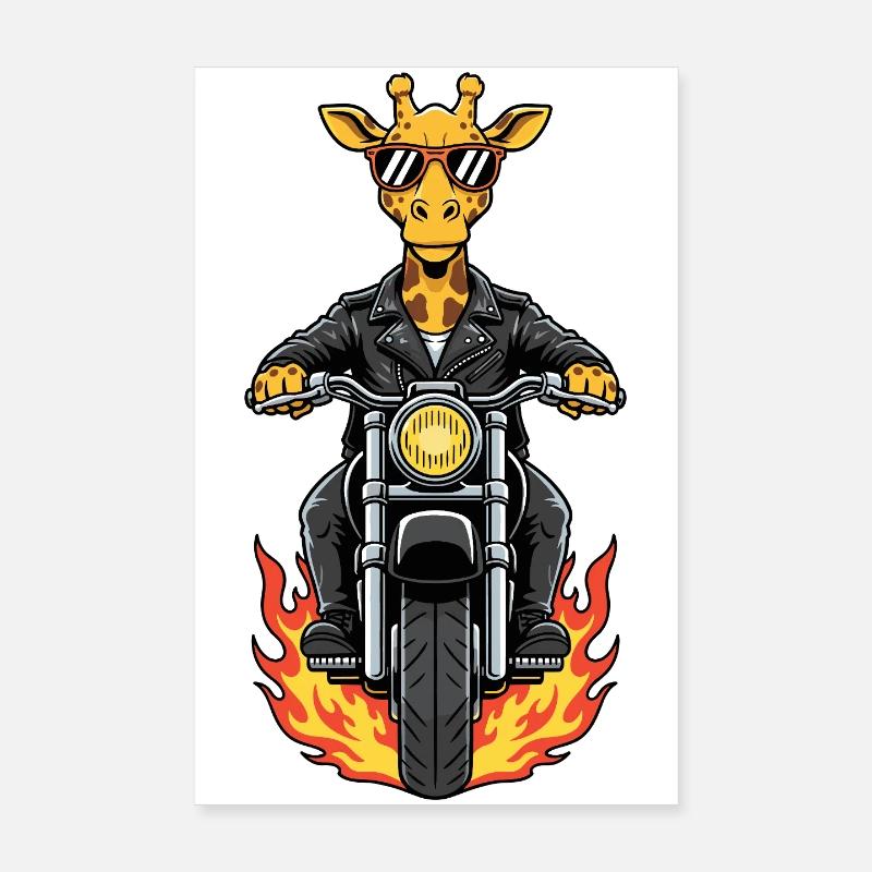 Cool Biker Giraffe Motorradflammen Poster 20x30 cm