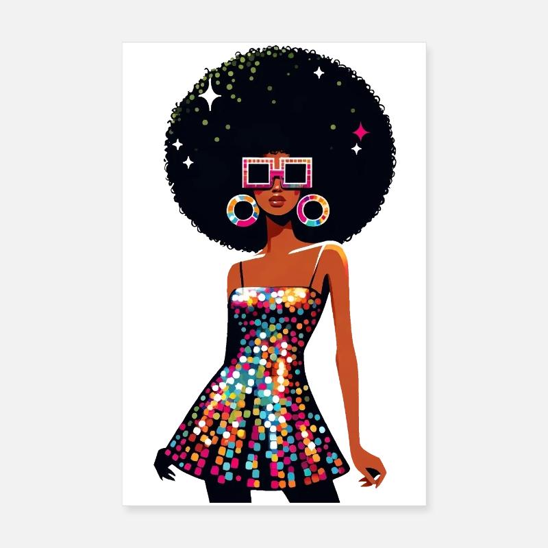 Disco Afro Glam Sequins Design - Poster 20 x 30 cm - blanc