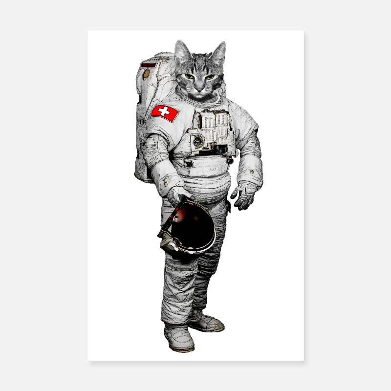 Weltraum Katze - Poster 20x30 cm - Weiß