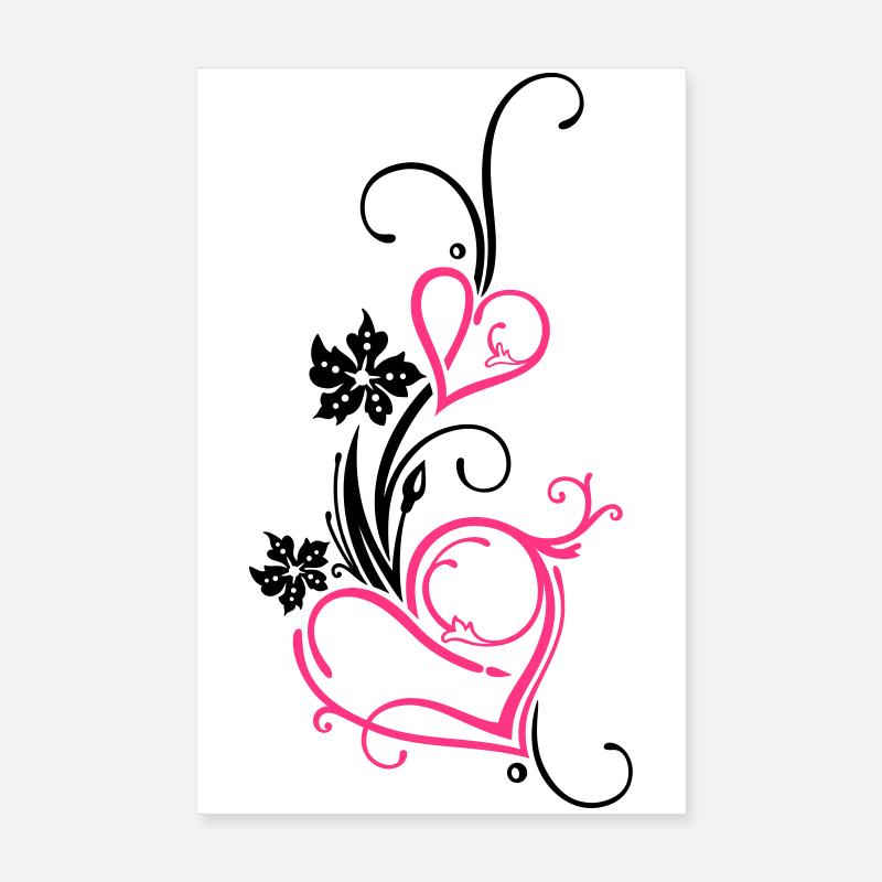 Two hearts with blossoms Poster 8" x 12" (20x30 cm)