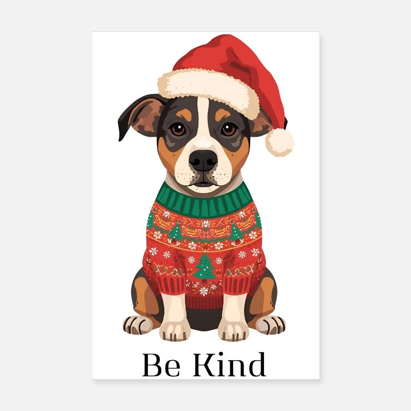 Be Kind – Chien en pull de Noël Poster 20 x 30 cm